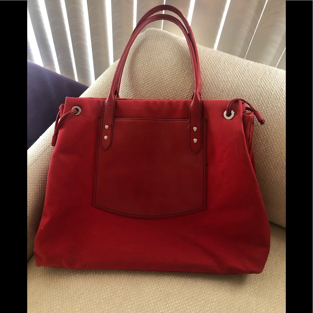 Vintage Kenneth  Cole Red Leather & Canvas Large TOTE BAG